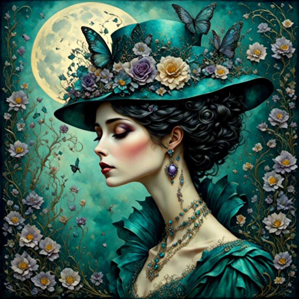 Victorian Woman Portrait in Dreamy Watercolor Style