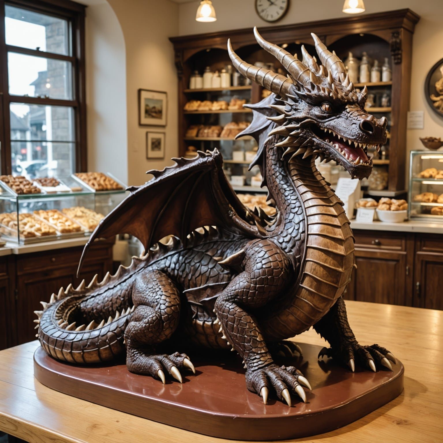 Chocolate Dragon Sits in a Pastry Shop