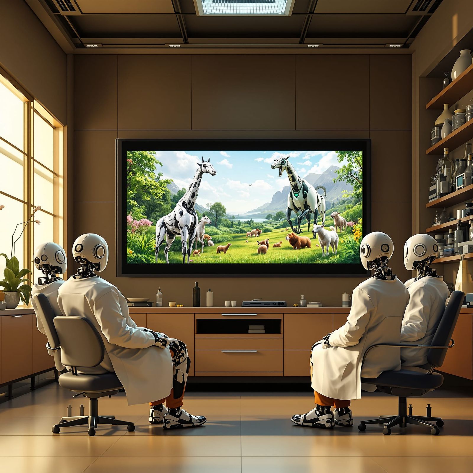 Robots Watch Nature Documentary in Photorealistic Lab