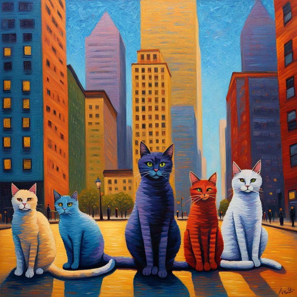 Cat City Conspiracy: An Impasto Oil Painting
