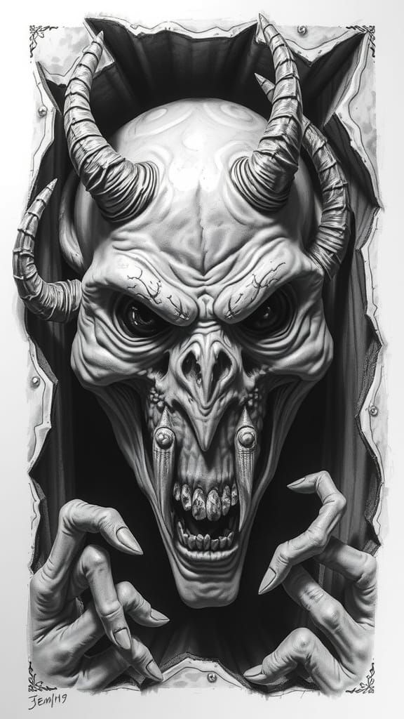 Hectic Voodoo Incarnation: Hand-Carved Evil in Charcoal