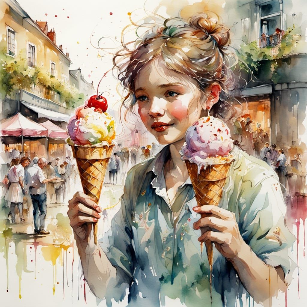 Ice Cream Fair in Watercolor, Carne Griffiths Style