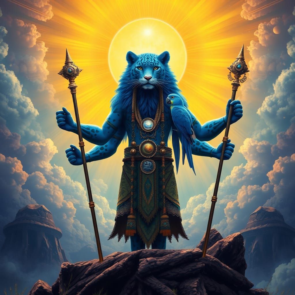 Blue Leopard Shaman in a Surreal Dreamscape