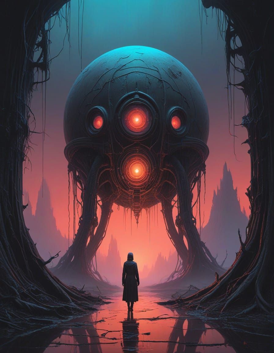 Surrealist Metaphysical Landscapes with Glowing Forms and Ee...