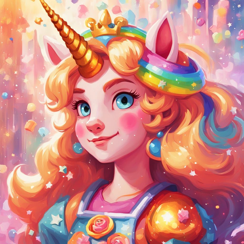 Princess Peach as Unicorn in Cartoon Party, Pixar Style