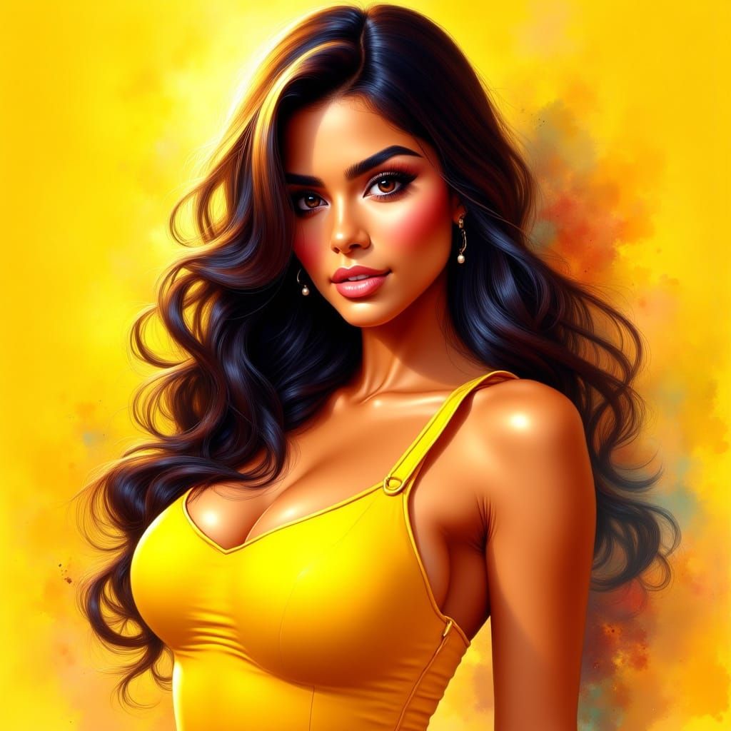 Vibrant Latina Goddess in Yellow Bodysuit