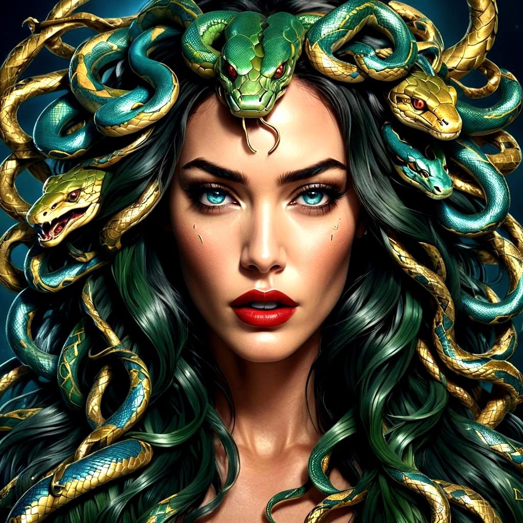 Medusa Megan Fox Lookalike in Detailed Matte Painting