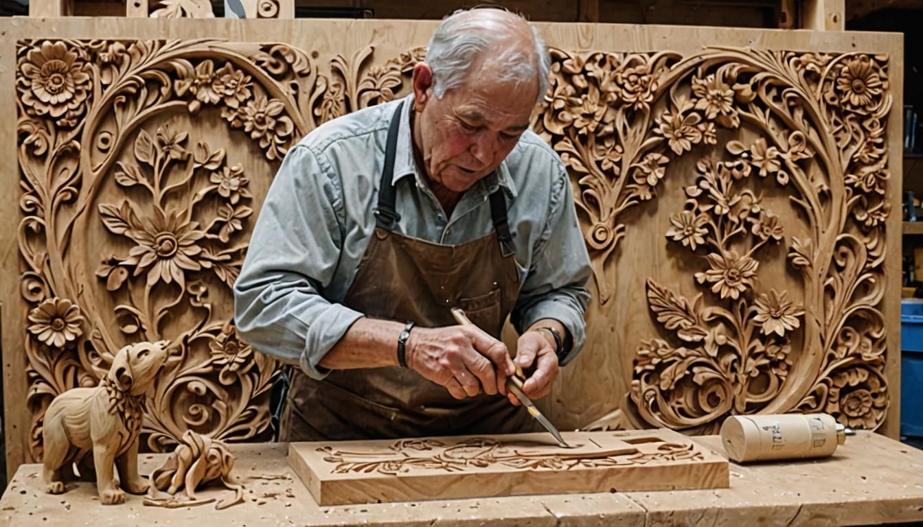 Woodcarver Creating a Wood Carving