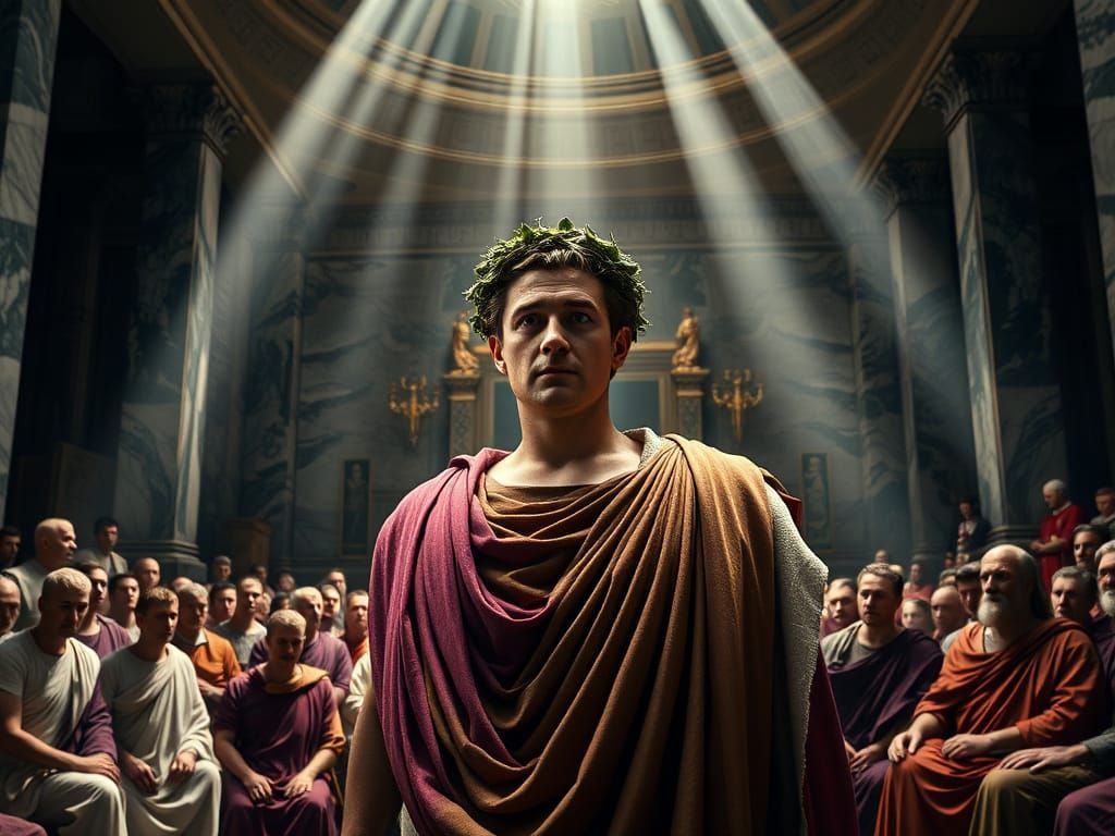 Julius Caesar Addresses the Roman Senate in Opulent Hall