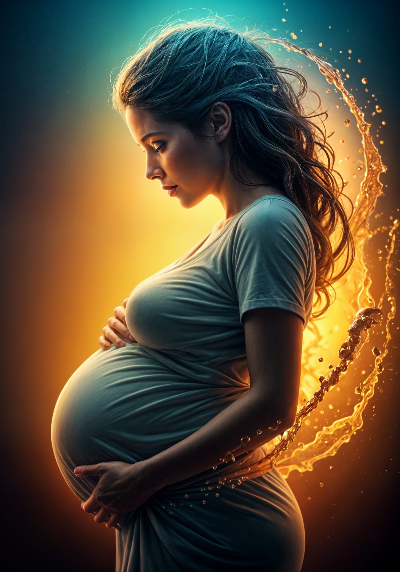 Intensely Dramatic Portrait of a Pregnant Woman in Labour