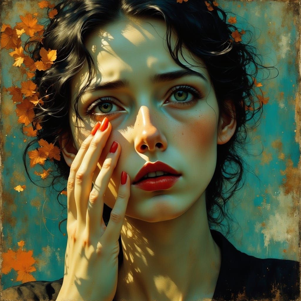 Woman in Defiant Distress with Golden Tones