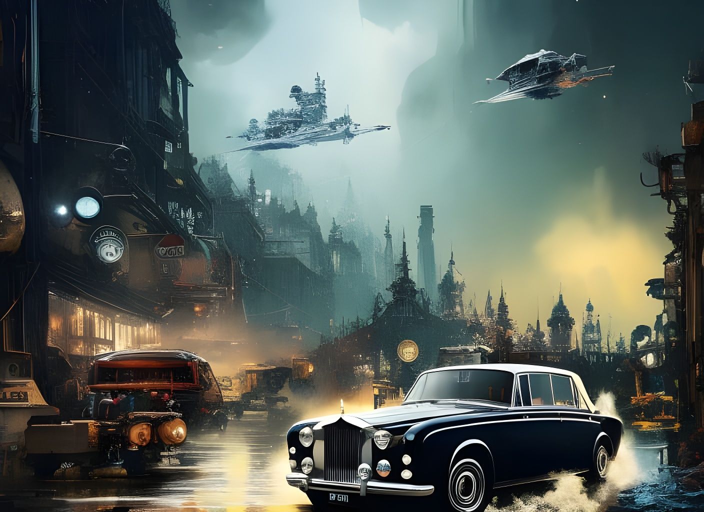 Rolls Royce Silver Shadow: Gritty Watercolor Masterpiece