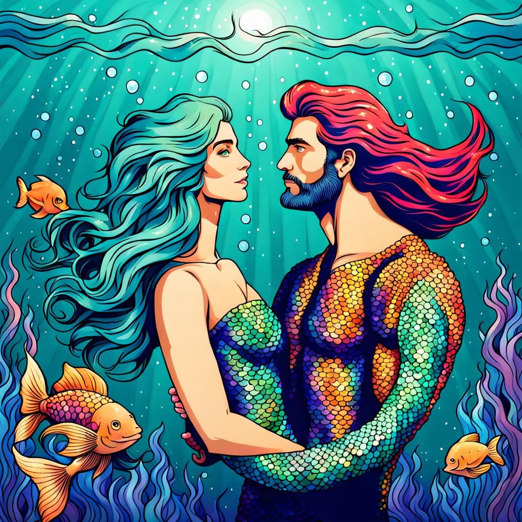 Mermaid and Merman in Love