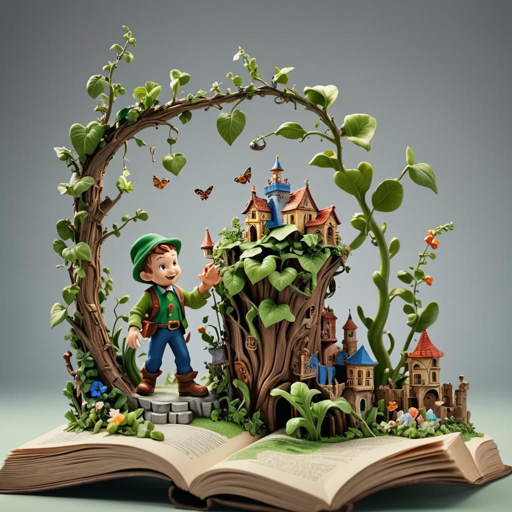 Jack and the Beanstalk Emerges From Book, Realistic Photogra...