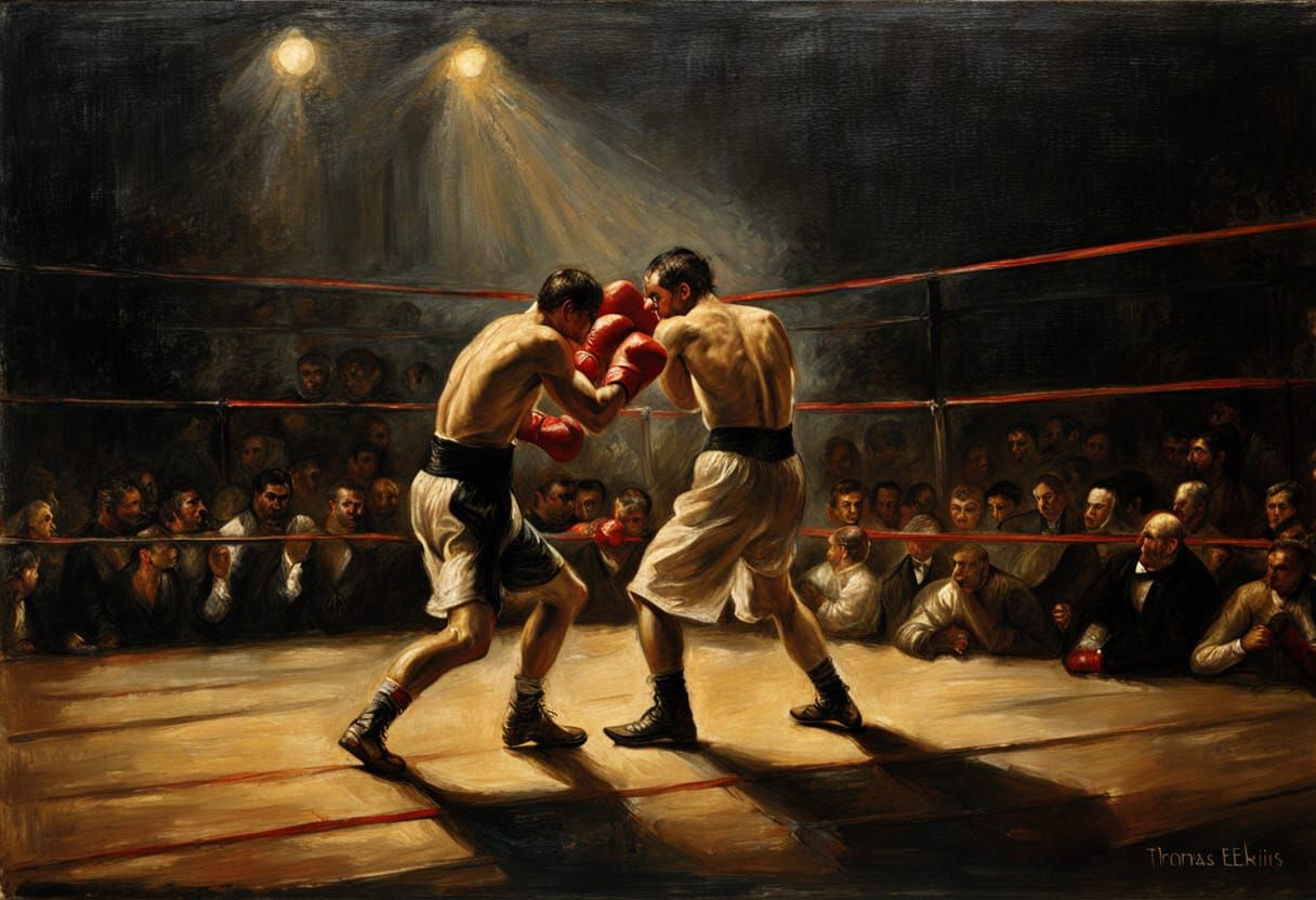 Boxing Match in 1884, Chiaroscuro Oil Painting