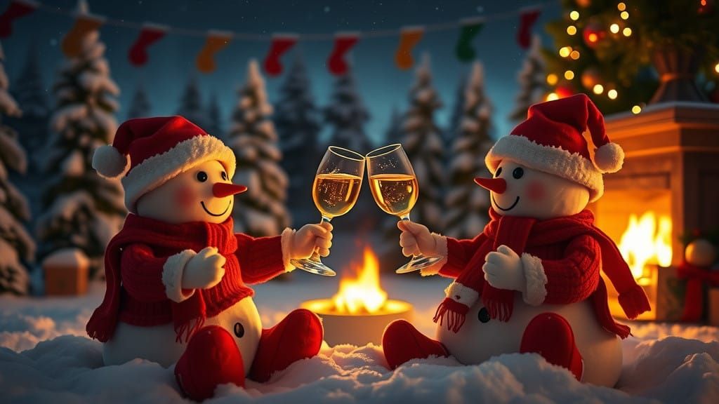 Snowmen Raise a Glass in Festive Christmas Toast