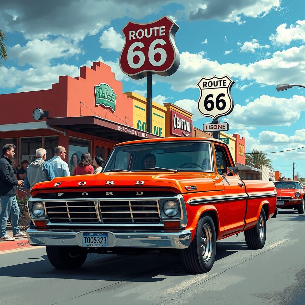 Vintage Ford Pickup on Route 66 in Albuquerque