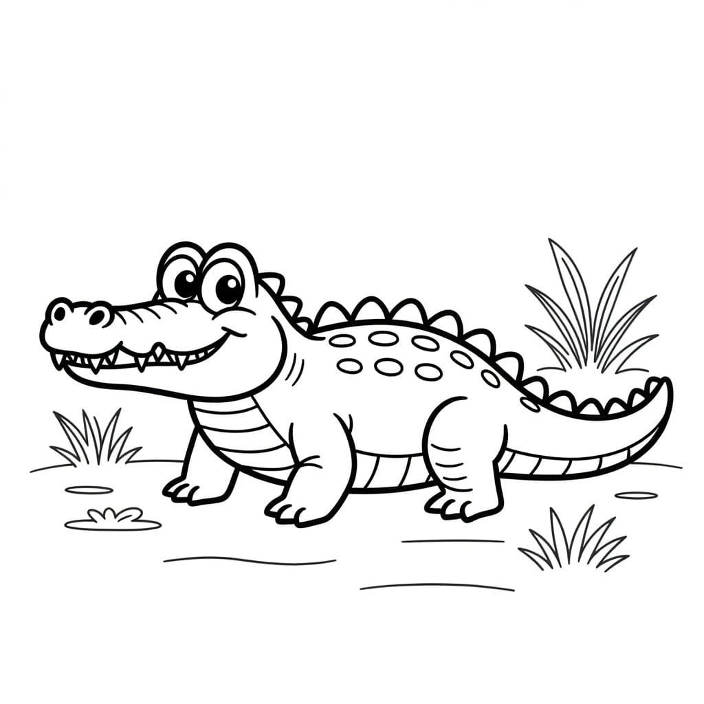 Outline Drawing of a Cartoon Crocodile for Coloring