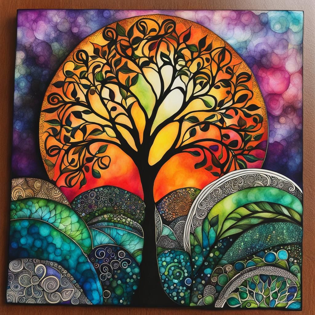 Abstract Zentangle Art with Alcohol Ink Details