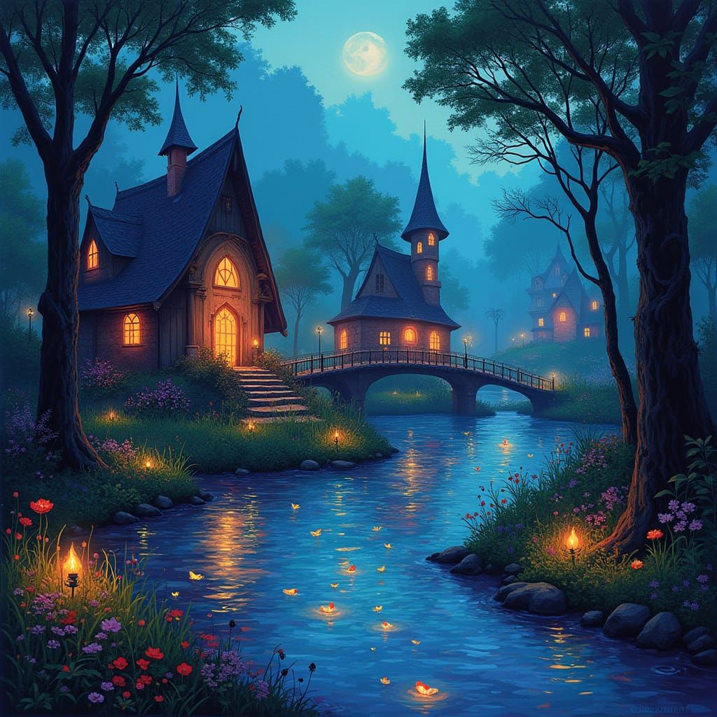 Luminous Swamp Village with Fiber Optic Bridges