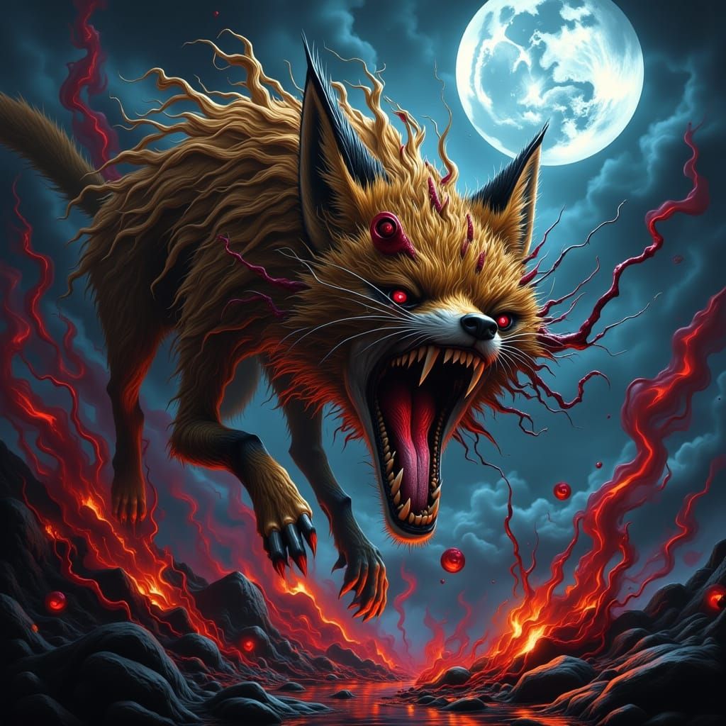 Frenzied Moonlit Fox in Hyperrealistic Style
