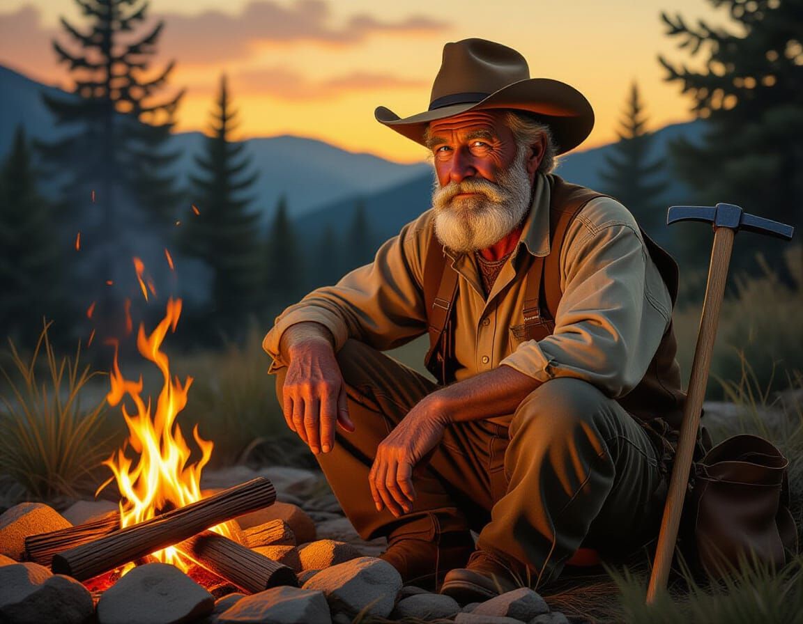 Old Prospector Portrait in Norman Rockwell Style