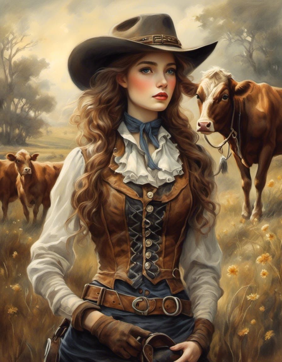 Western Cowboy and Cowgirl in Dark Surreal Illustration