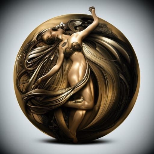 Yin Yang Medallion Portrait in Art Nouveau Style