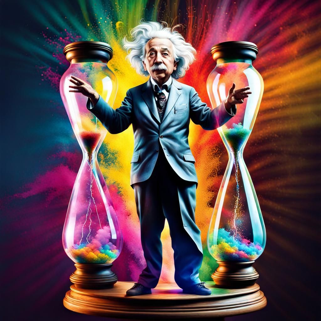 Einstein Dancing in Hourglass: Hyperrealistic Double Exposur...