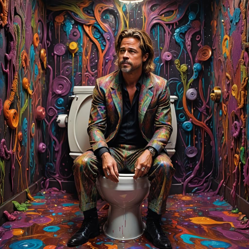Brad Pitt on Toilet in Psychedelic Art Style