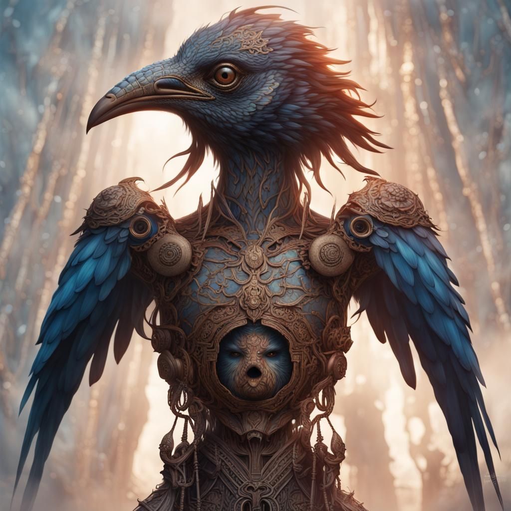 Fantastical Bird with Human Face in Detailed Matte Painting