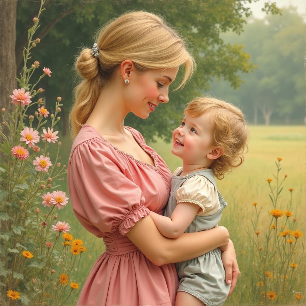 Warm European Mother Holding Child in Gentle Embrace