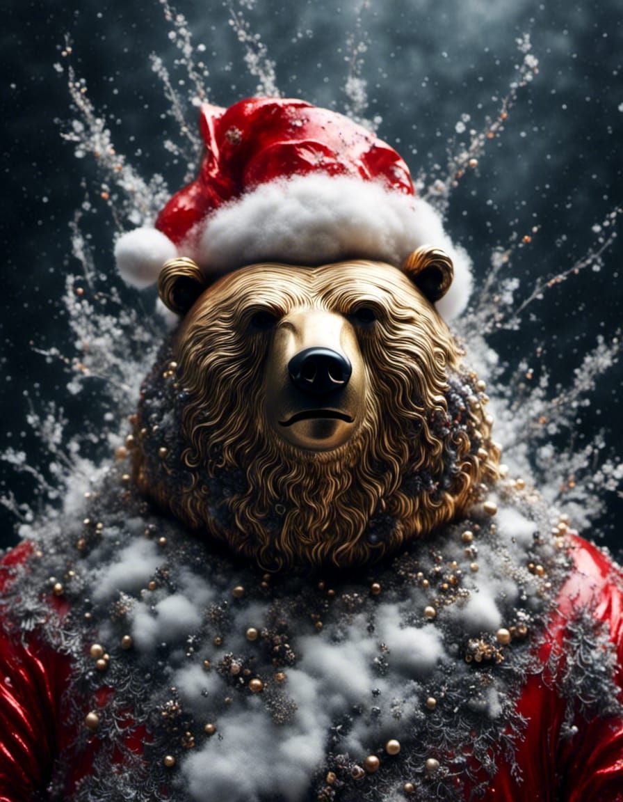 Obese Bear Santa Claus in Winter Portrait