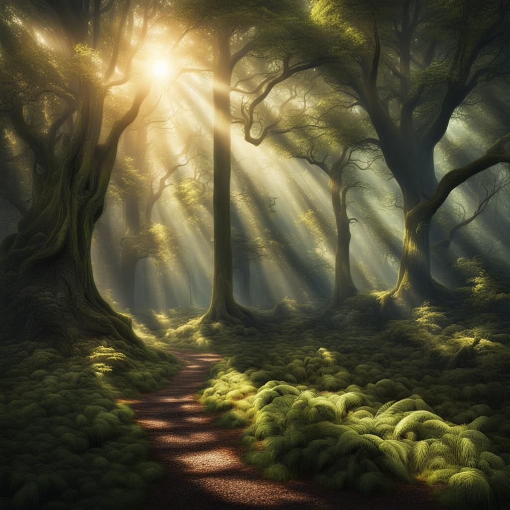 Sunlit Forest in Dramatic Digital Matte Painting