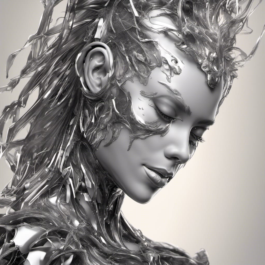 Beautiful Half-Robot Portrait with Gold Celestial Etchings
