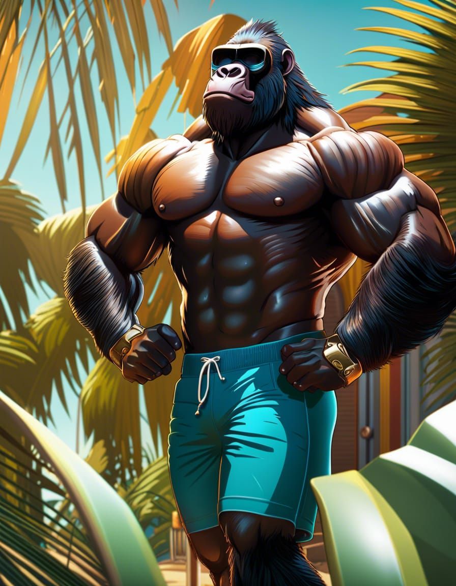 Beach Gorilla Bodybuilder in Unreal Engine Style