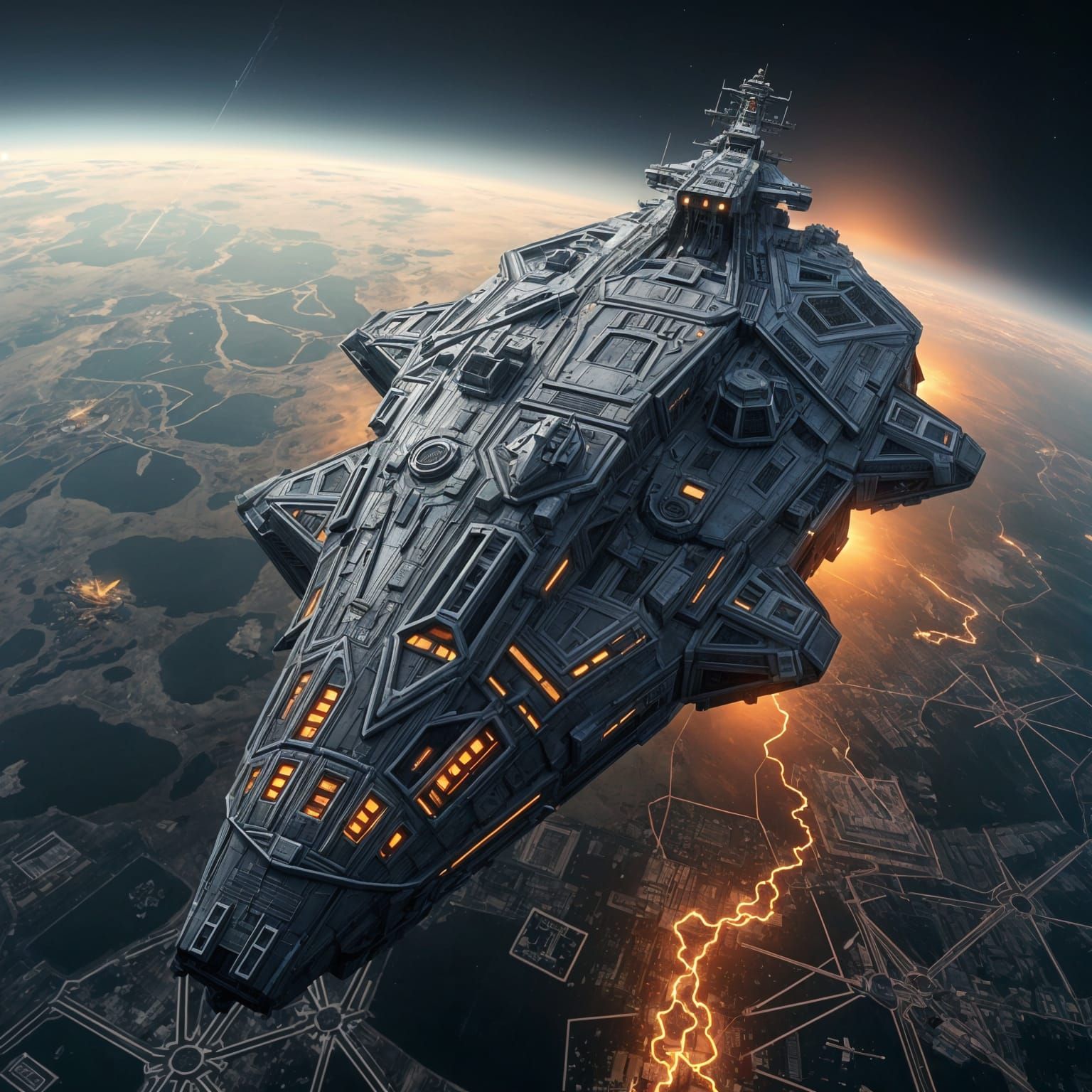 Colossal Alien Warship Destroyer in 3D Anime Art