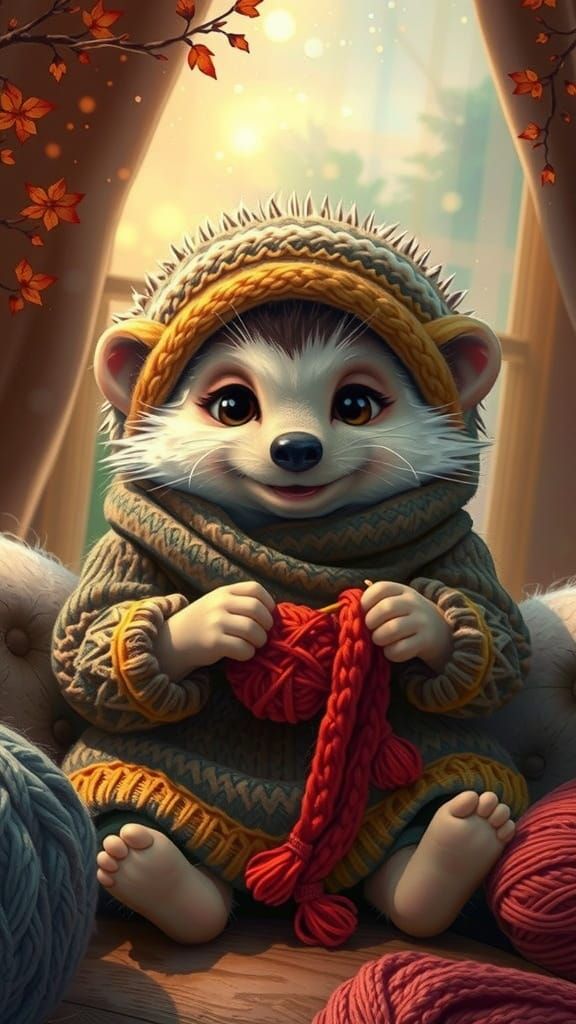 Whimsical Hedgehog Knits in Cozy, Vibrant Home