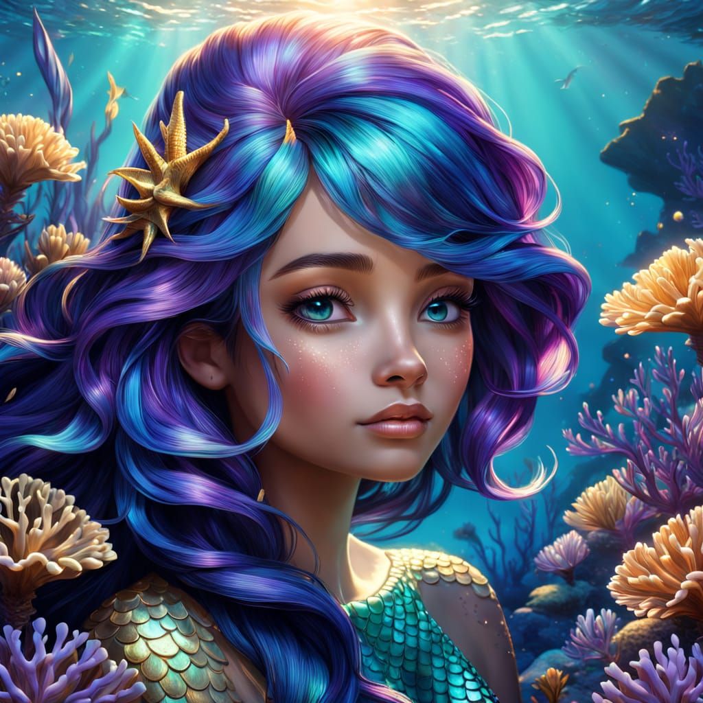 Serene Mermaid in Vibrant Oceanic Paradise