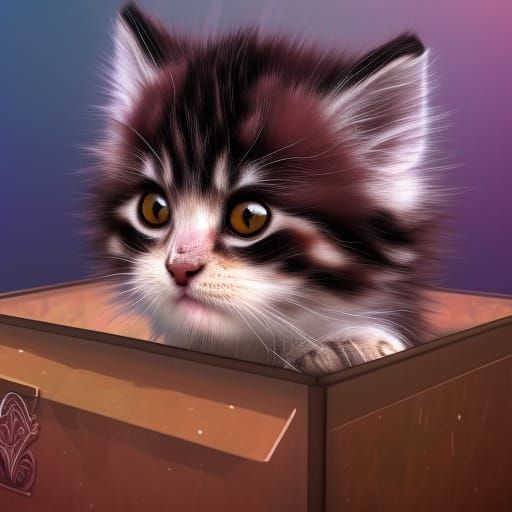 Cute Kitten in a Box: Fantasy Concept Art