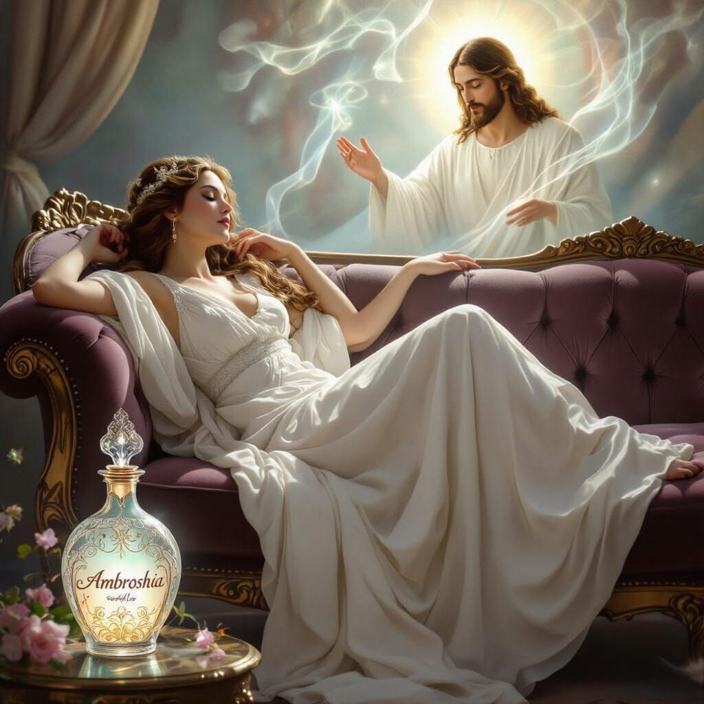 Ethereal Woman's Spirit Ascends, Art Nouveau Style