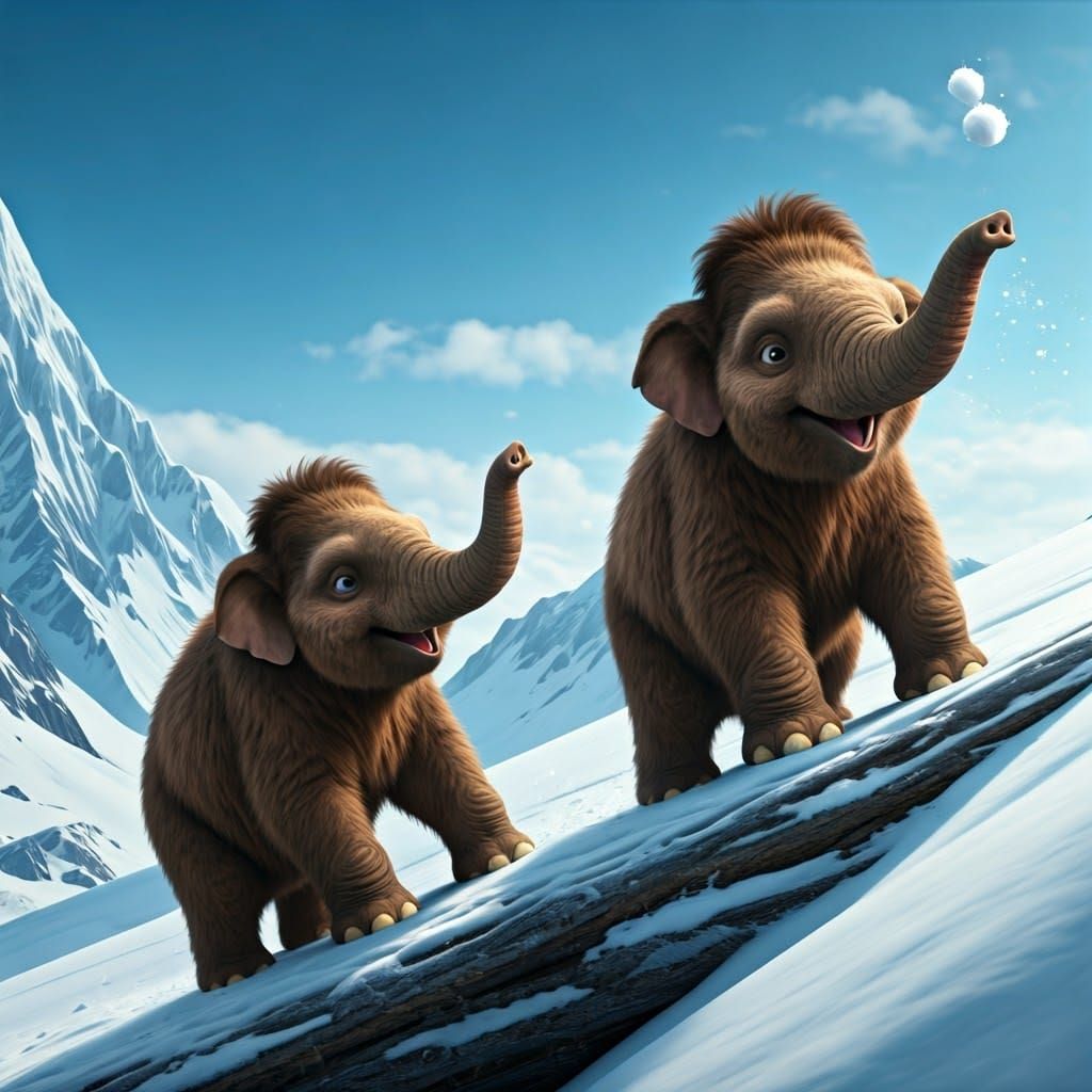 Mammoth Calves in Snowy Wonderland