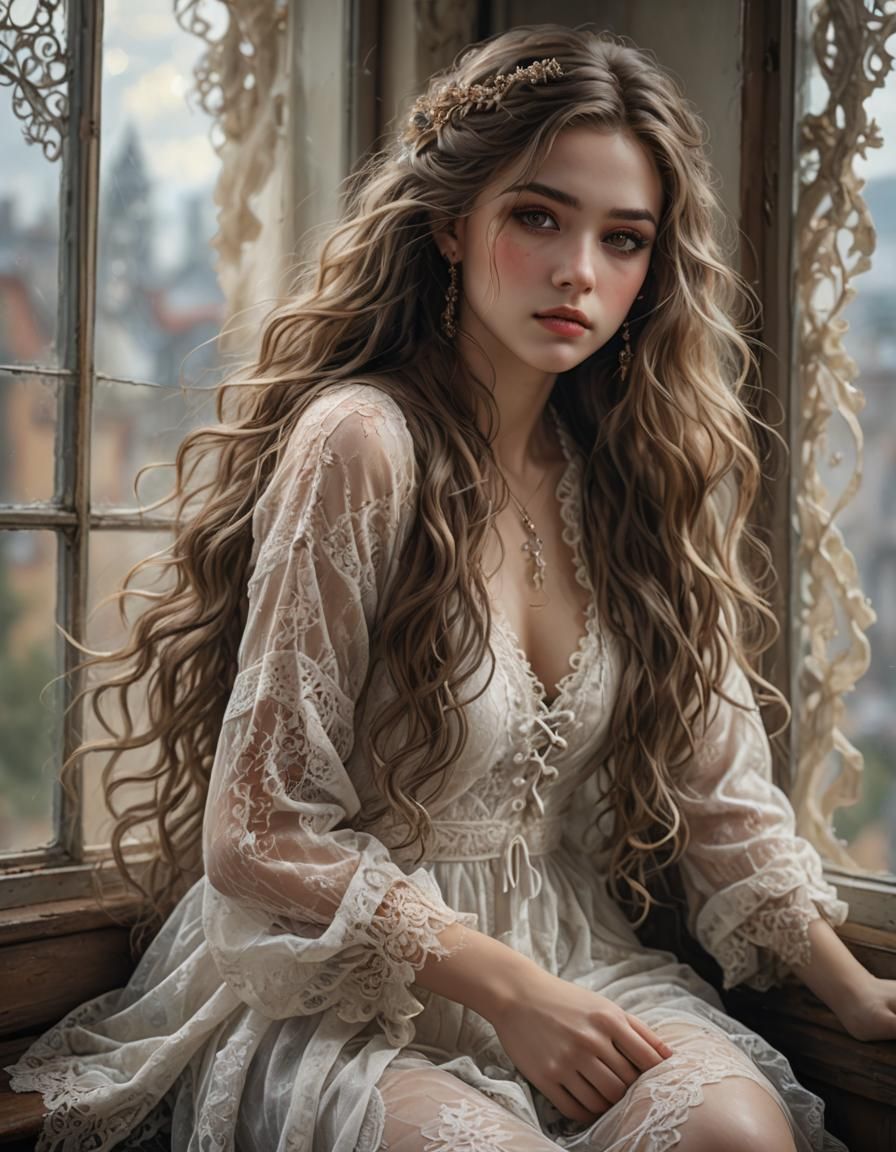 Luscious Female Portrait with Expressive Eyes, Royo Style