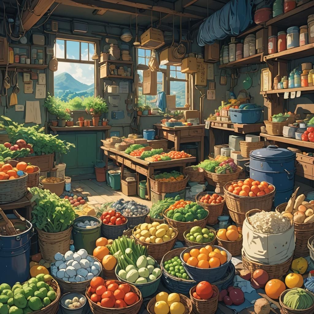 Recycled Food Waste Fabric in Ghibli Anime Style