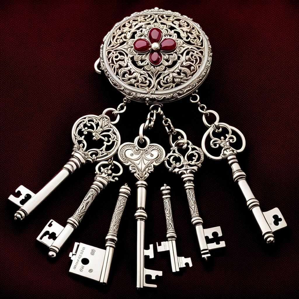 Housekeeper's Silver Chatelaine with Keys on Velvet