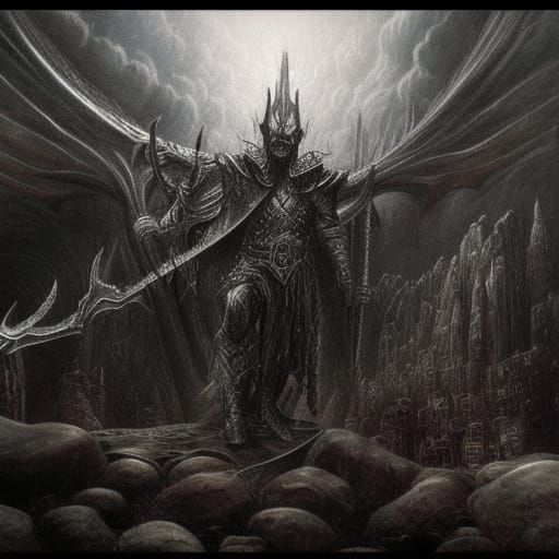 Morgoth the Dark Lord in an Alan Lee style.