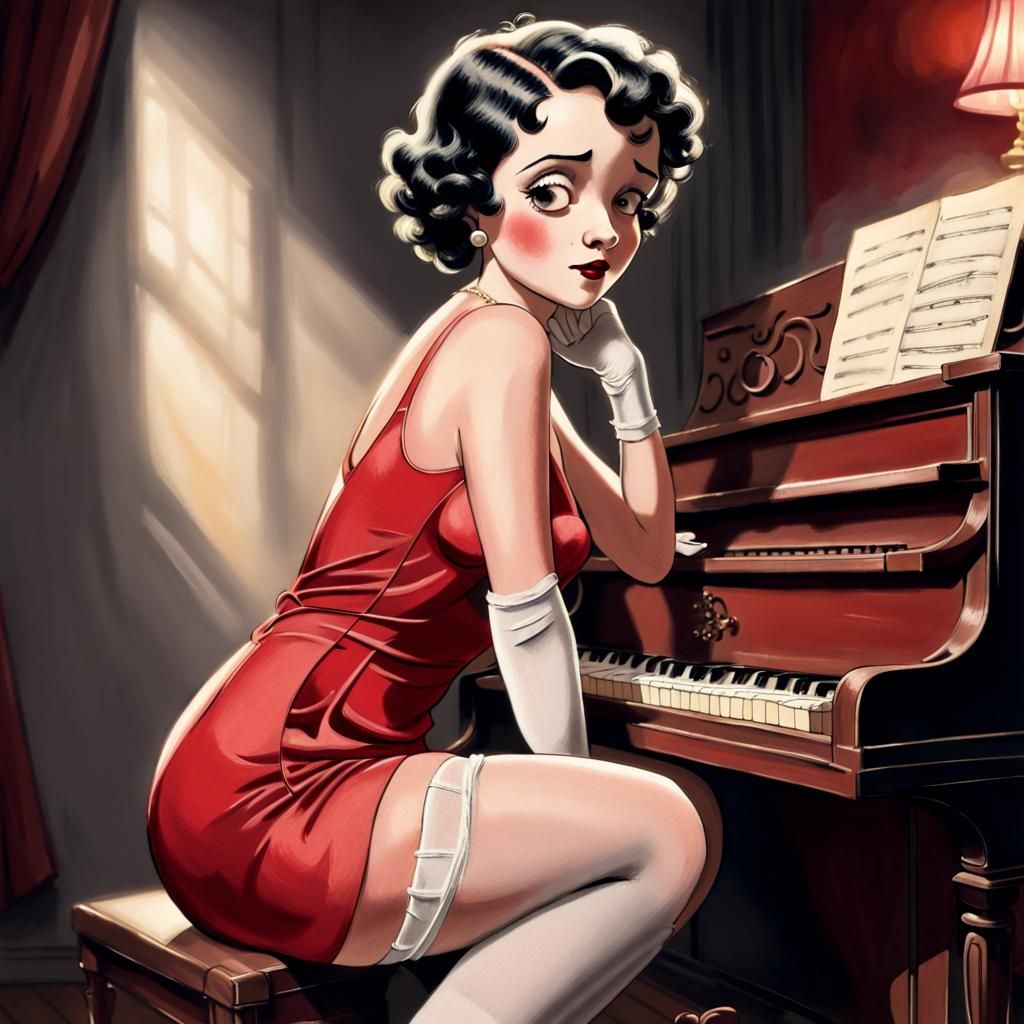 Betty Boop in Charcoal Sketch Art, 1920s Style