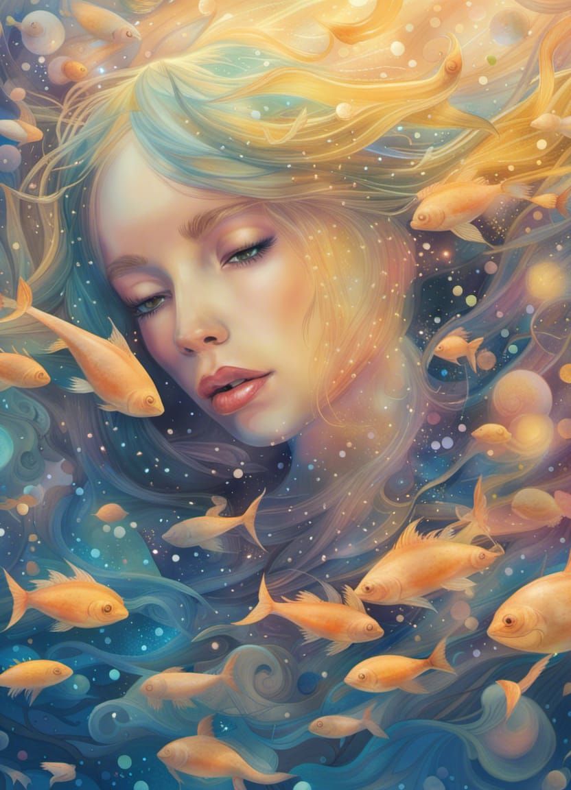 Mermaid dreaming with the swarm