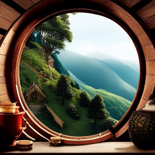 Hyperrealistic Hobbit Window View: Fantasycore Photoillustra...