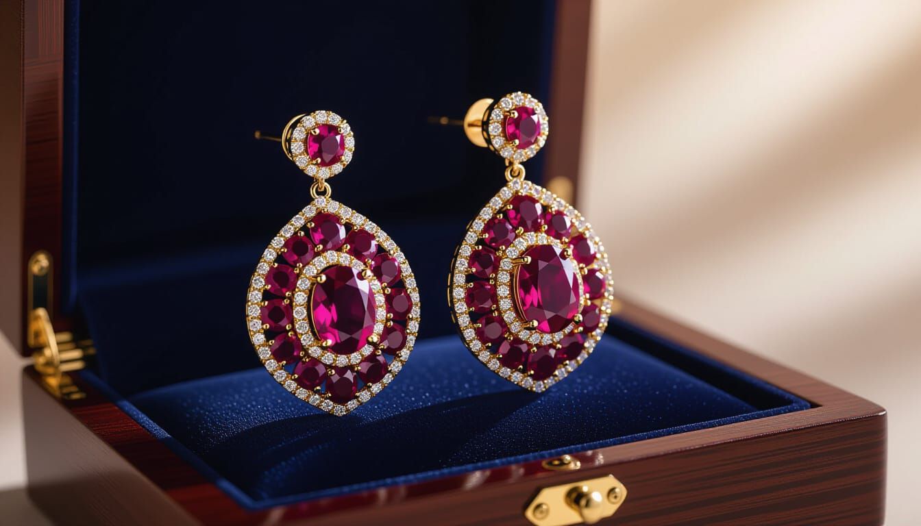 Regal Ruby and Diamond Earring with Luxury Jewelry Photograp...